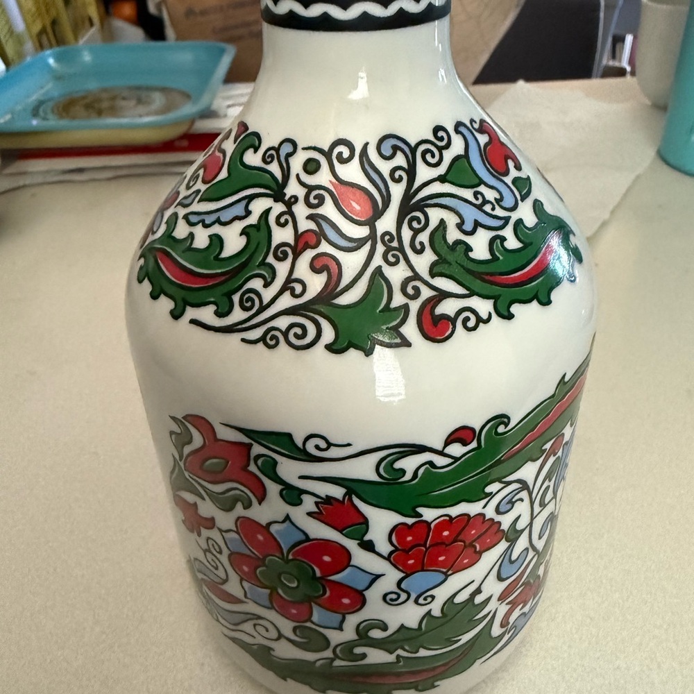 Metaxa handmade porcelain Intricate Floral Greek spice blend bottle